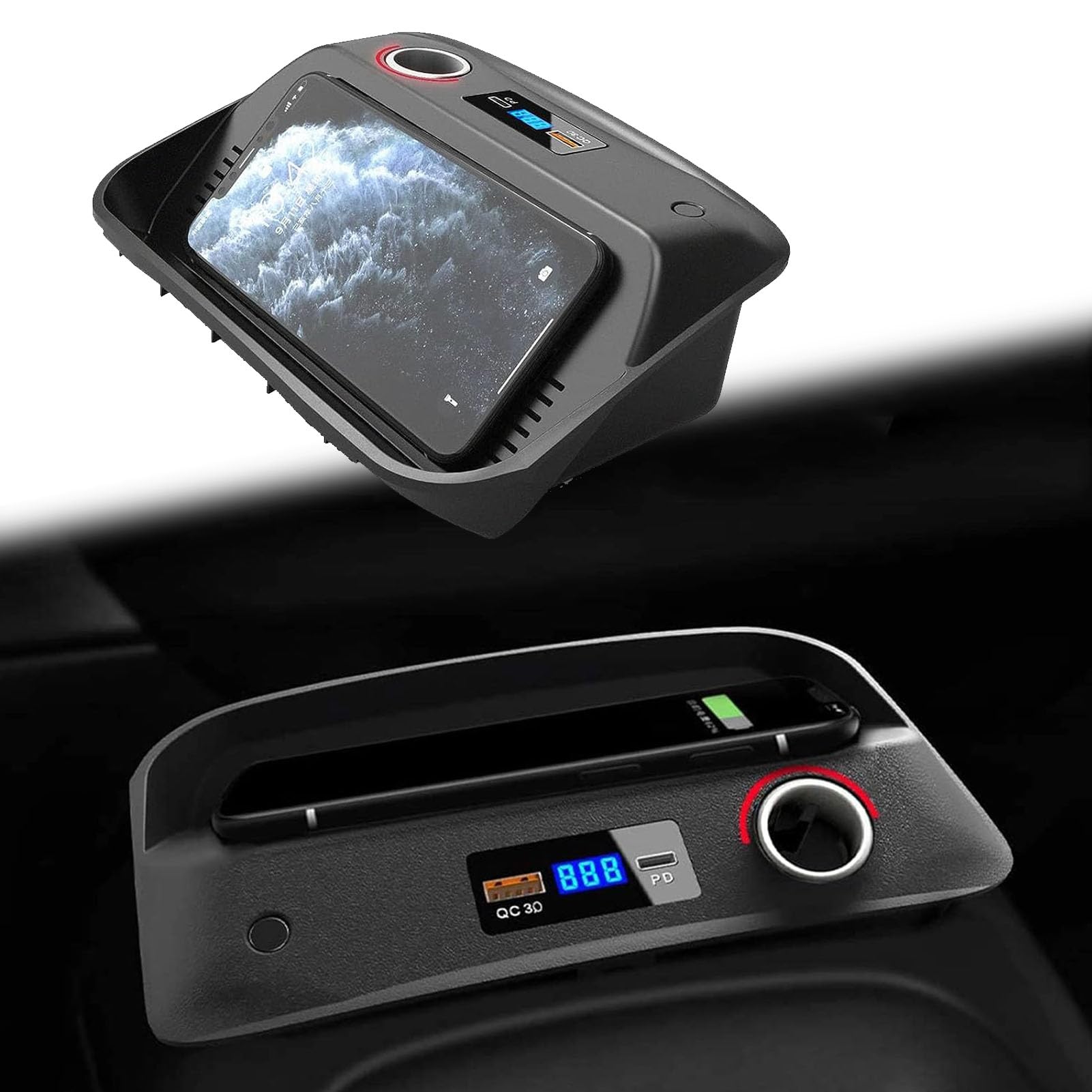 Cargador De Coche Inalámbrico Accesorios De Consola Central Compatible con Toyota Corolla 2019-2022,Carga Rápida Qi De 15 W, con Puerto USB QC3.0,Regalo para Propietarios De Toyota