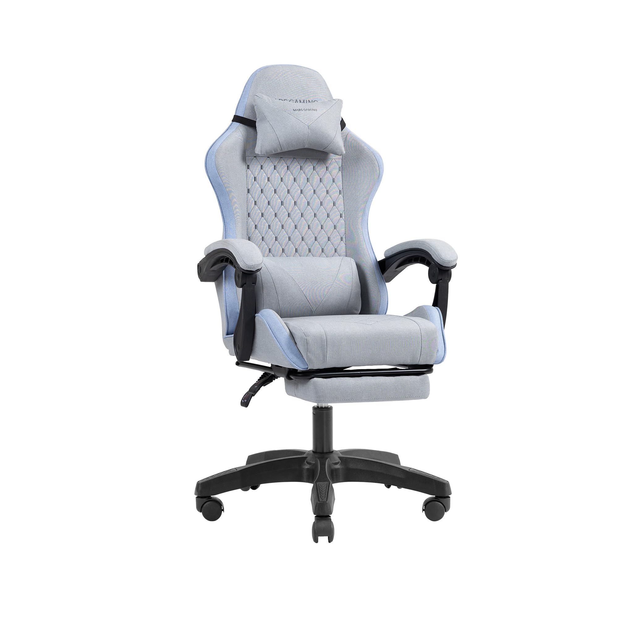 Mars Gaming MGC-X, Silla Gaming Ergonómica, Tejido Transpirable, Respaldo Reclinable y Altura Regulable, Reposabrazos Dinámico, Cojín Cervical y Lumbar, Silla Oficina con Reposapiés Extensible, Azul