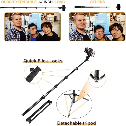 Miniatura 7 de Trípode de teléfono soporte de trípode extensible para teléfono celular y cámara palo selfie con control remoto Bluetooth inalámbrico portátil