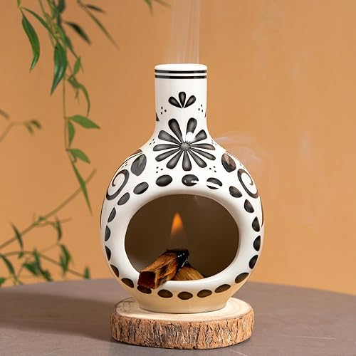 Porta Incienso Artesanal de Palo Santo - Quemador de Incienso Cerámico - Tamaño Compacto para Espacio de Meditación - Quema Palo Santo en Varillas y