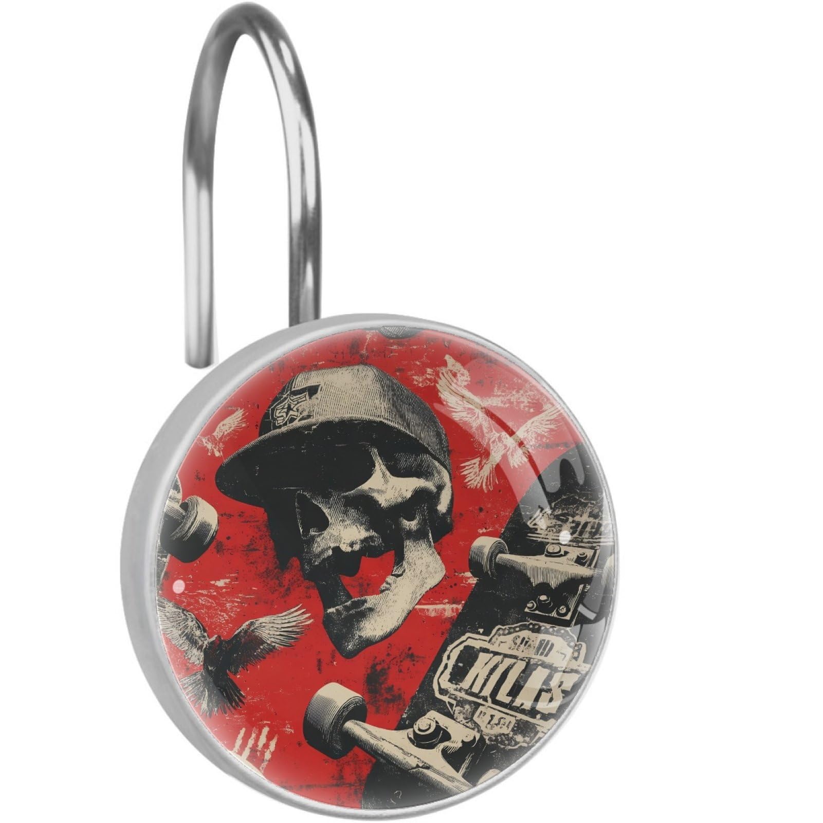 VAPOKF Decorative Shower Curtain Hook, Skateboard Skull Rustproof Stainless Steel Shower Curtain Hook for Bathroom, Shower Curtain Hangers for Shower Rod