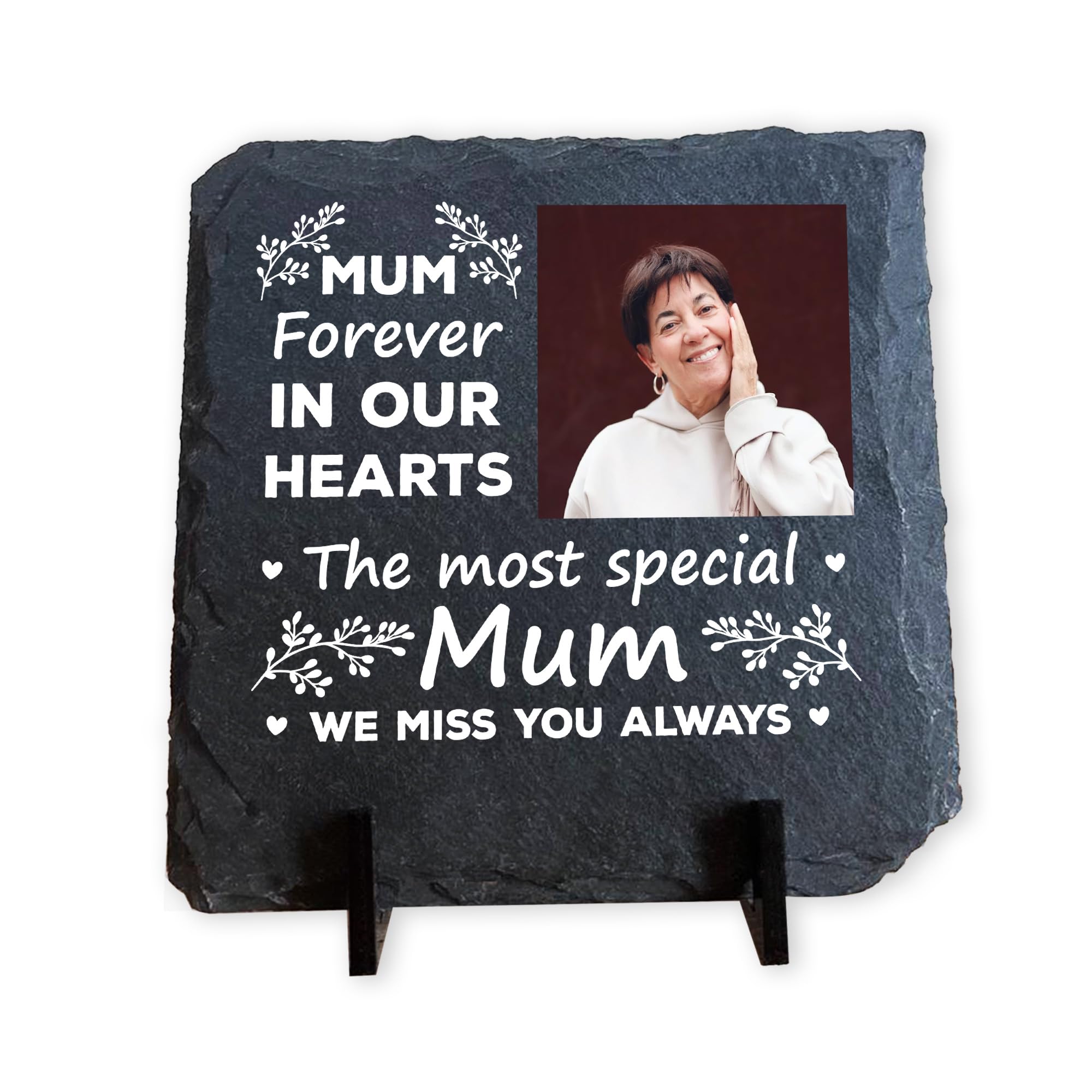 Red Ocean Personalised Mum Memorial Plaque with Photo - Forever in Our Hearts - Custom Slate Remembrance Gift for Loss of Mum - Sympathy Keepsake Ornament (Forever In Our Hearts)