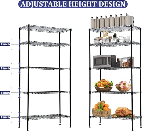 Miniatura 6 de Estantes de almacenamiento de 5 niveles, capacidad de 1250 libras, estantería de alambre resistente, estante de metal NSF, estante de almacenamiento