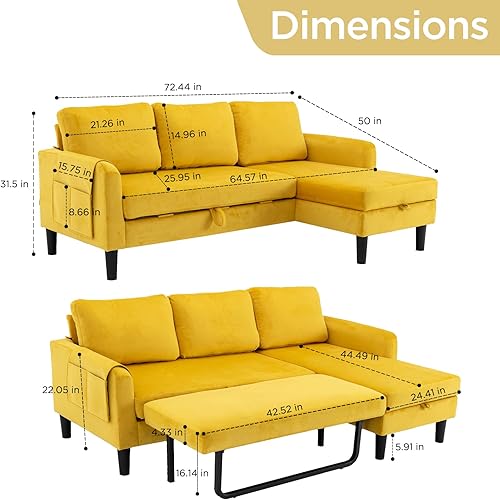 Miniatura 3 de Akrenar Sofá modular reversible con almacenamiento, moderno sofá cama de tela de terciopelo en forma de L, sofás seccionales para sala de estar,