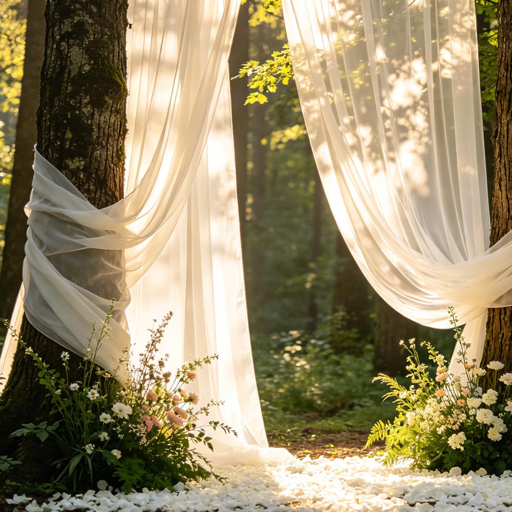 BDKMMS Wedding Arch Draping Fabric Panels, 6Pcs 118×63In Sheer Backdrop Curtains