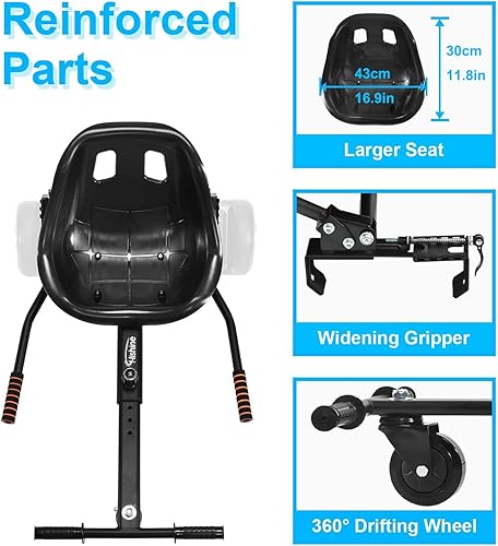 Miniatura 3 de Hishine Accesorio de asiento para aeropatineta de 6.5 a 10 pulgadas, diseño mejorado sin necesidad de correas de velcro, kit de conversión Go Kart,
