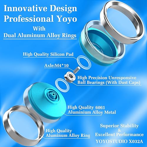 Miniatura 2 de Yoyo Yoyos profesionales que no responden con anillos dobles de aleación de aluminio, trucos profesionales yoyos para adultos, yoyo de metal para