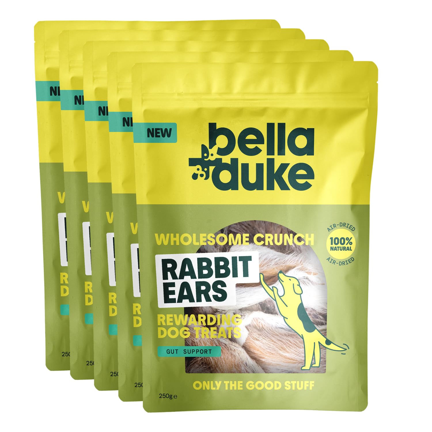 Bella+Duke Rabbit Ears for Dogs 5 Pack - Crunchy and Satisfying Chews to Support Digestion - Grain-Free, High Protein and Hypoallergenic - 100% Natural Alternative to Processed Treats