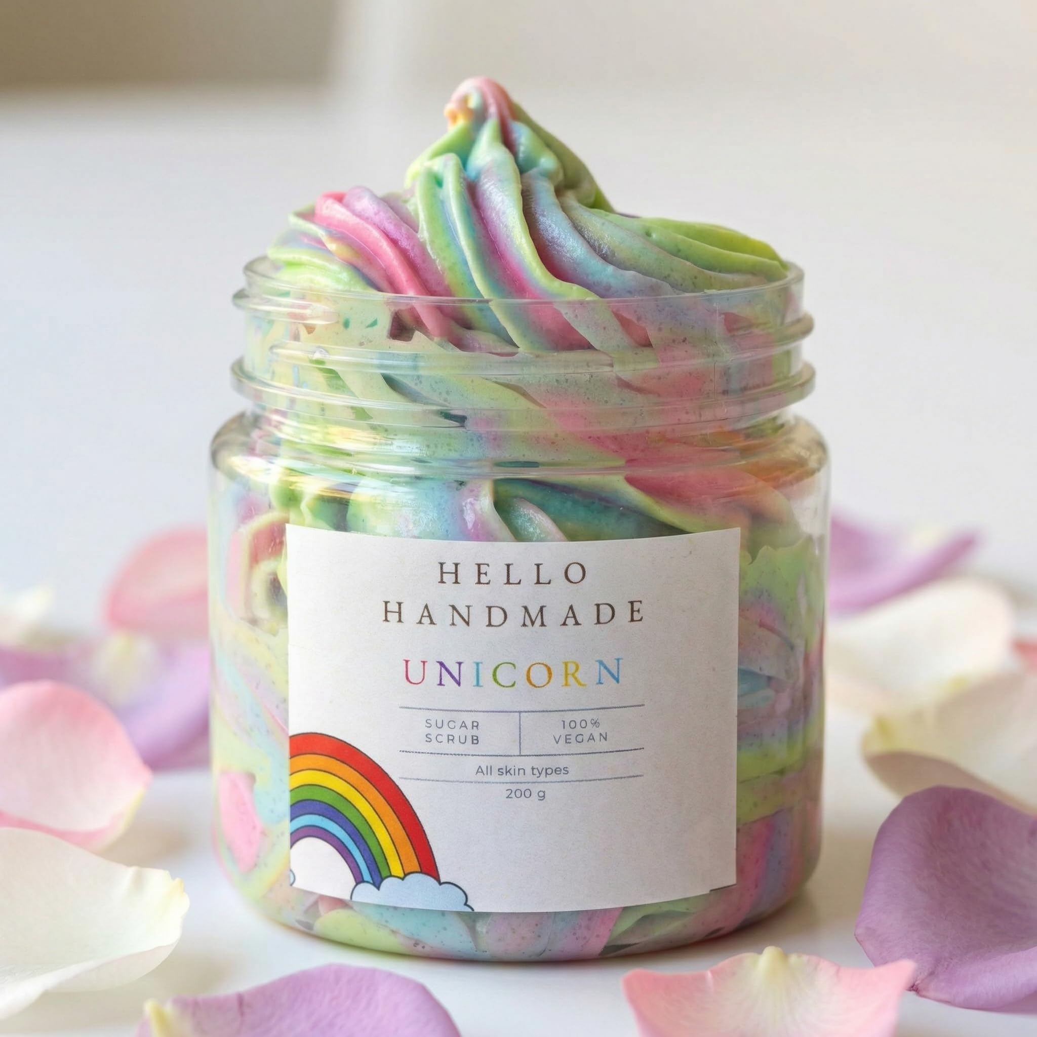 Unicorn Sugar Scrub Handmade | Rainbow Whipped Exfoliating Body Polish | SLS Free Paraben Free | Gentle Skin Smoothing & Brightening Body Care | Hello Handmade (US-IXGH-EINW)-image-28