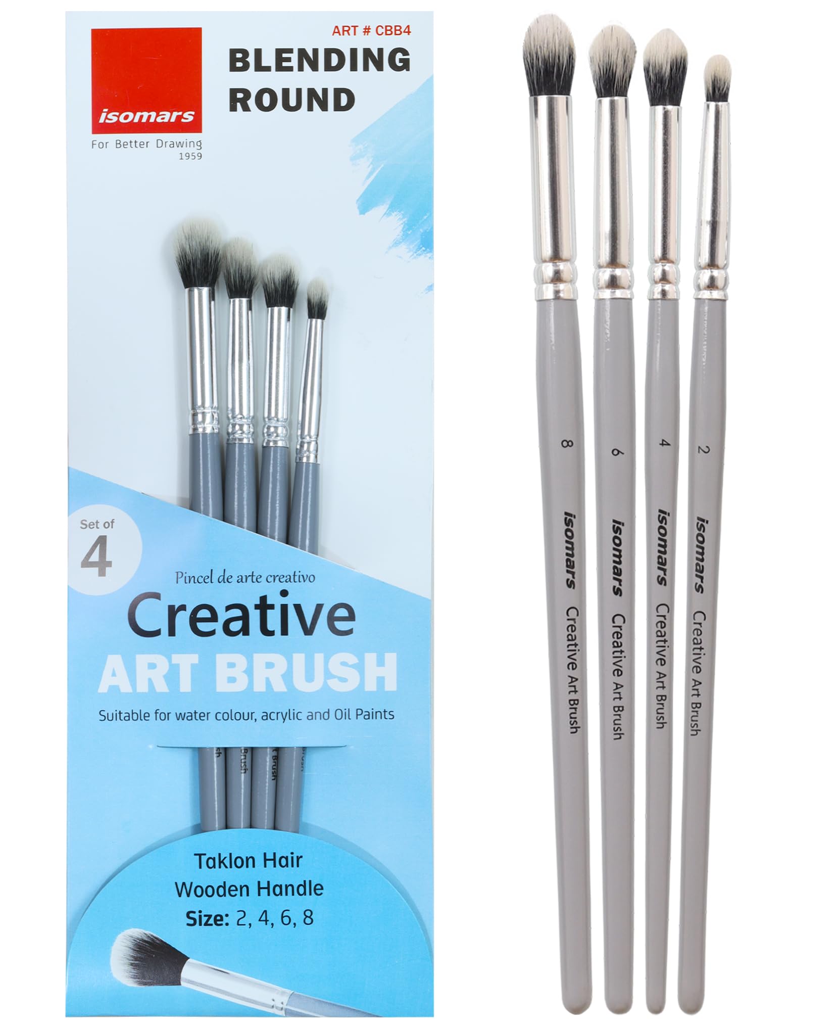 Isomars Creative Blending Brush Set of 4, Soft Bristles, Silver