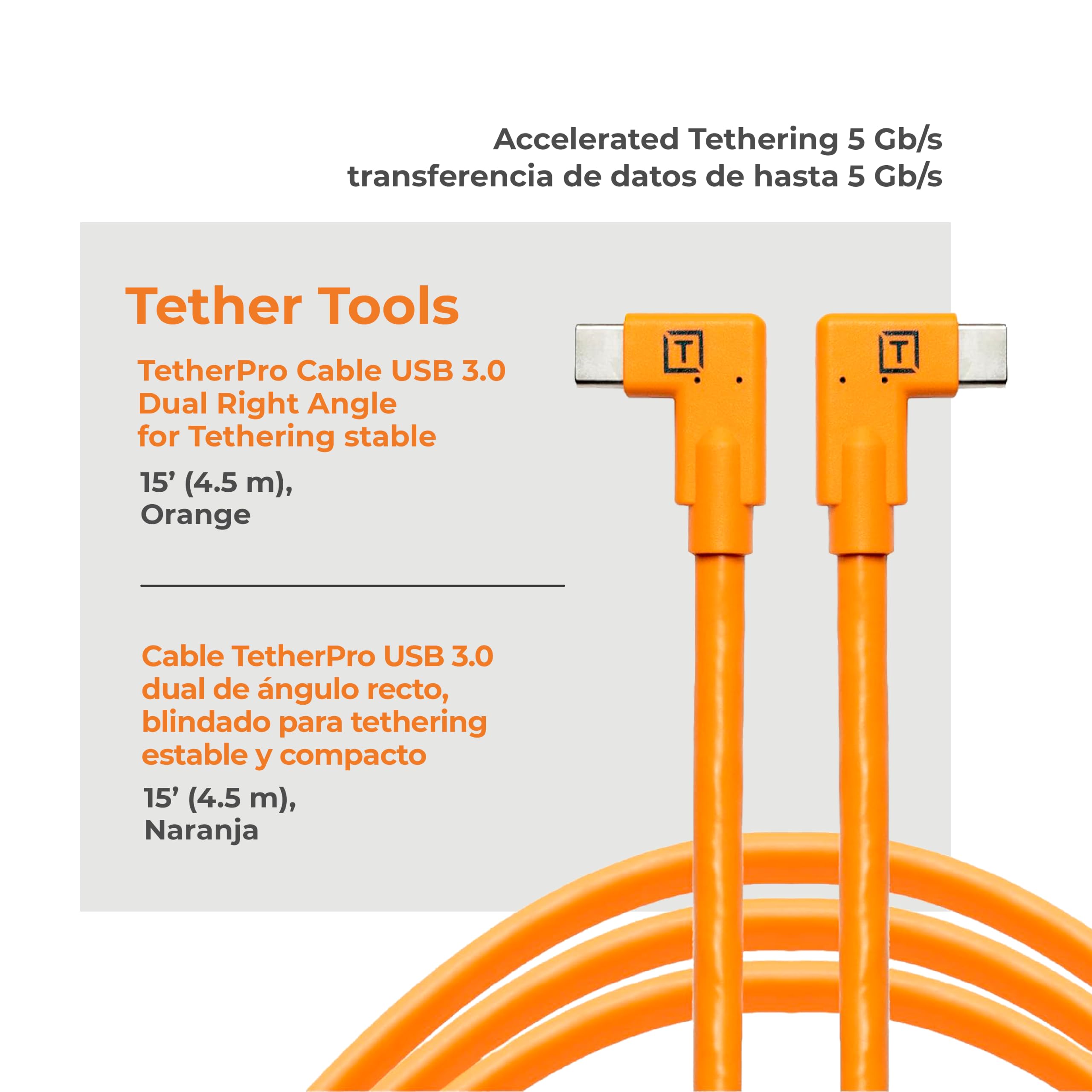 Tether Tools TetherPro Datenkabel USB-C an USB-C (Orange, 2 x rechtsgewinkelt, 4,6 m)