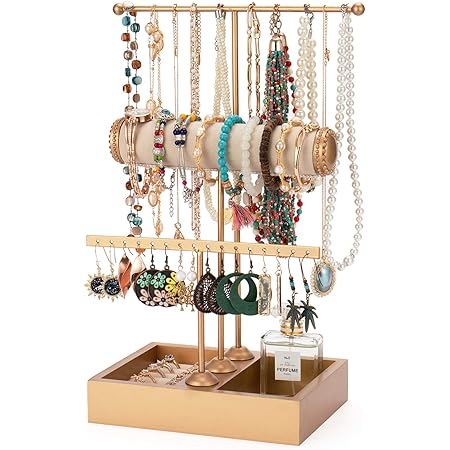 Rings Tray Freestanding Tabletop with Dish Bracelets Storage Holder Stand Tower Tree Black Necklaces Organizer OwlGift 3 Tier Capacity Jewelry Display 48 Holes Earring Hanger