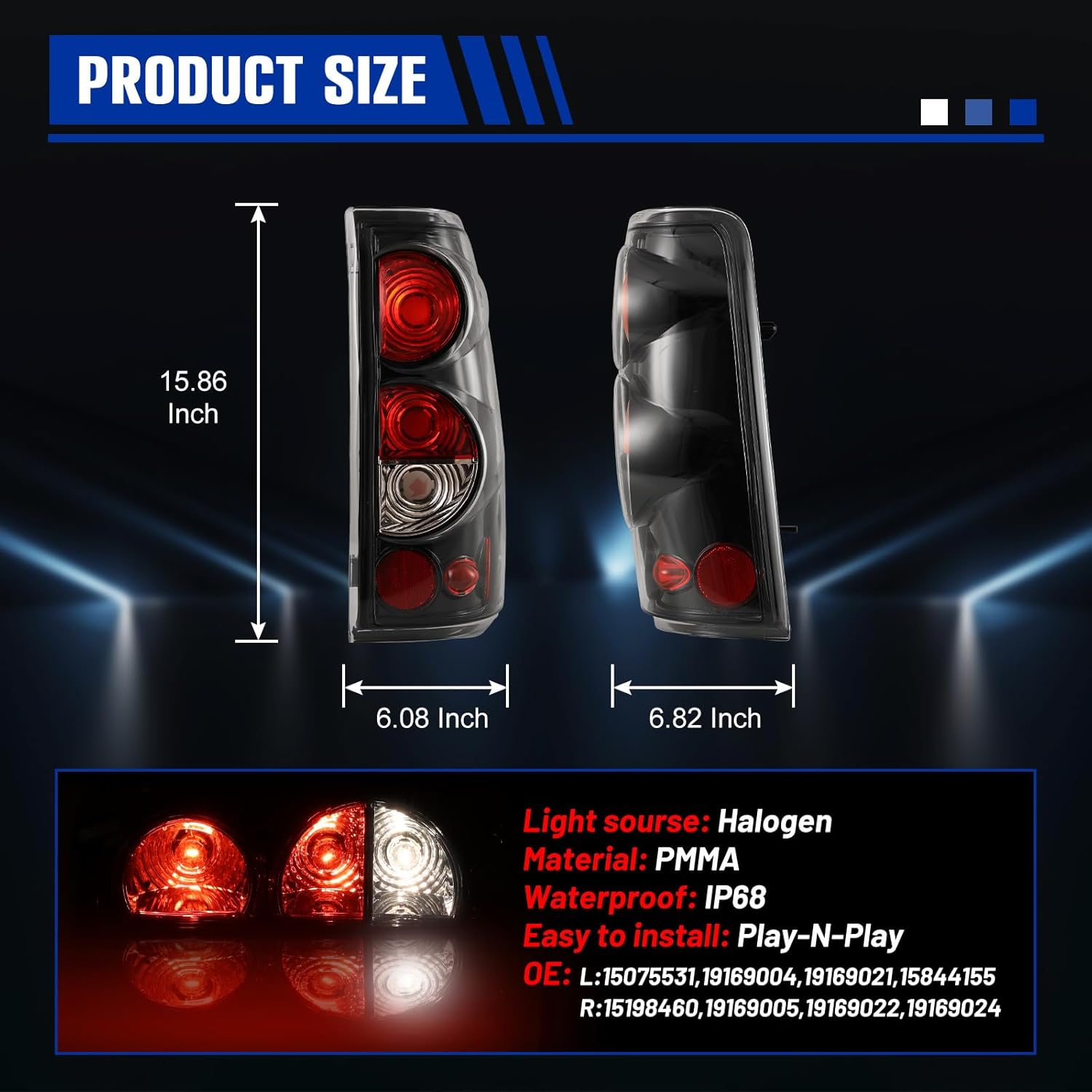 Tail Lights For Chevy Chevrolet Silverado 1999 2000 2001 2002 2003 2004 2005 2006 1500/2500/3500 GMC Sierra 1999-2003 Taillights Assembly Pickup Brake Rear Lamps Glossy Black/Clear