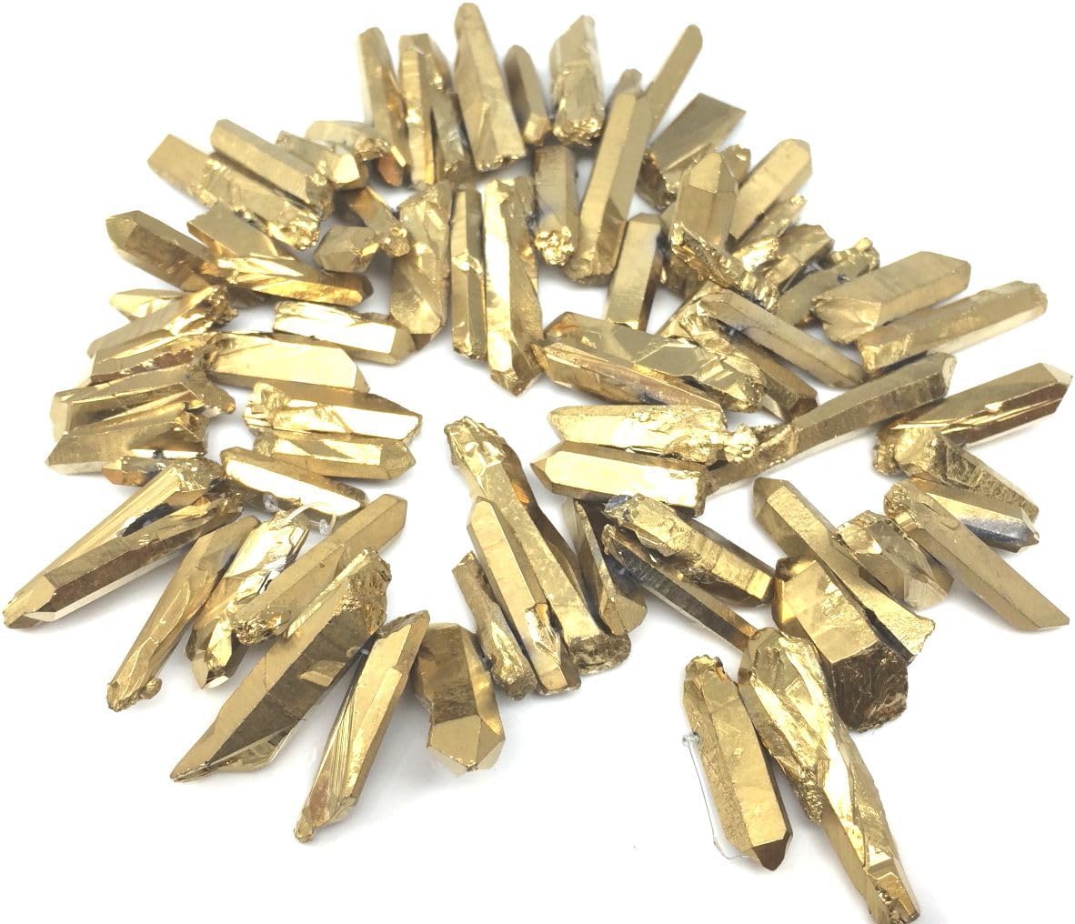 Adabele 30 Inch Natural Raw Healing Crystal Quartz Gemstone Loose Beads Small Drilled Point Gold Titanium Coated Chakra Gem Stone Drop Stick GA3