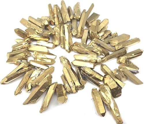 Miniatura 4 de 1 hebra Adabele - Cuentas sueltas de cuarzo de cristal curativo natural de 15 pulgadas, punta perforada pequeña de 15 pulgadas, oro y titanio