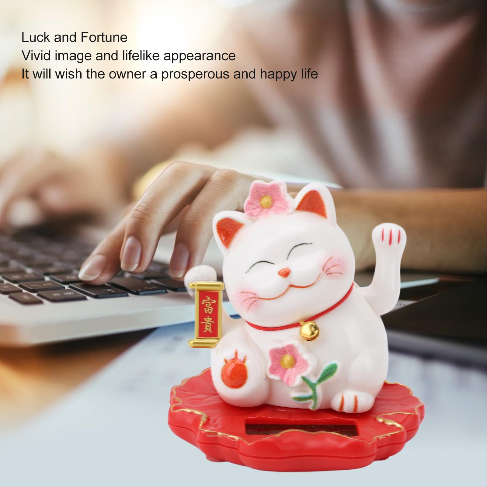 Solar Waving Cat Portable, Lucky Cat Waving Arm Solar Powered, Good Luck Fortune Feline Sun Powered for Home Office Car Dashboard Decor (2312A)