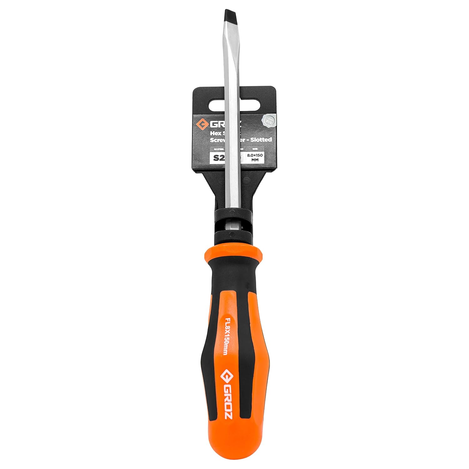 Groz 8mm Slotted Screwdriver, S2 Steel Hex-Through-Handle Shaft, 150mm Blade, Magnetized Hardened Tip with Black Oxide Finish, Anti-Roll Hex Grip for Electrical and Mechanical Work (33739) image 5