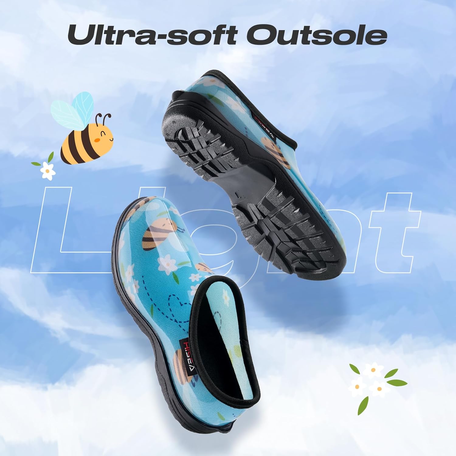 HISEA Waterproof Garden Shoe for Women Outdoor Slip-On Garden Clogs Rubber Rain Boots Short Ankle Booties Rain Shoes with Comfort Insole - Image 6