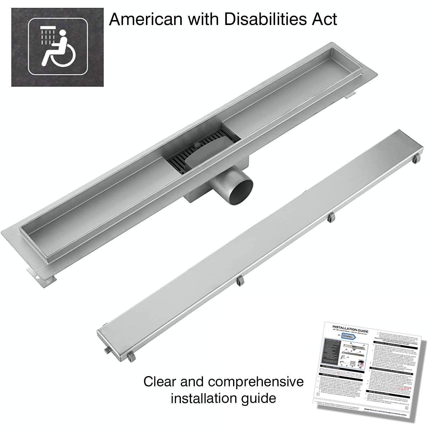 Buy Linear Shower Drain horizontal 2 inch side outletmodern 304