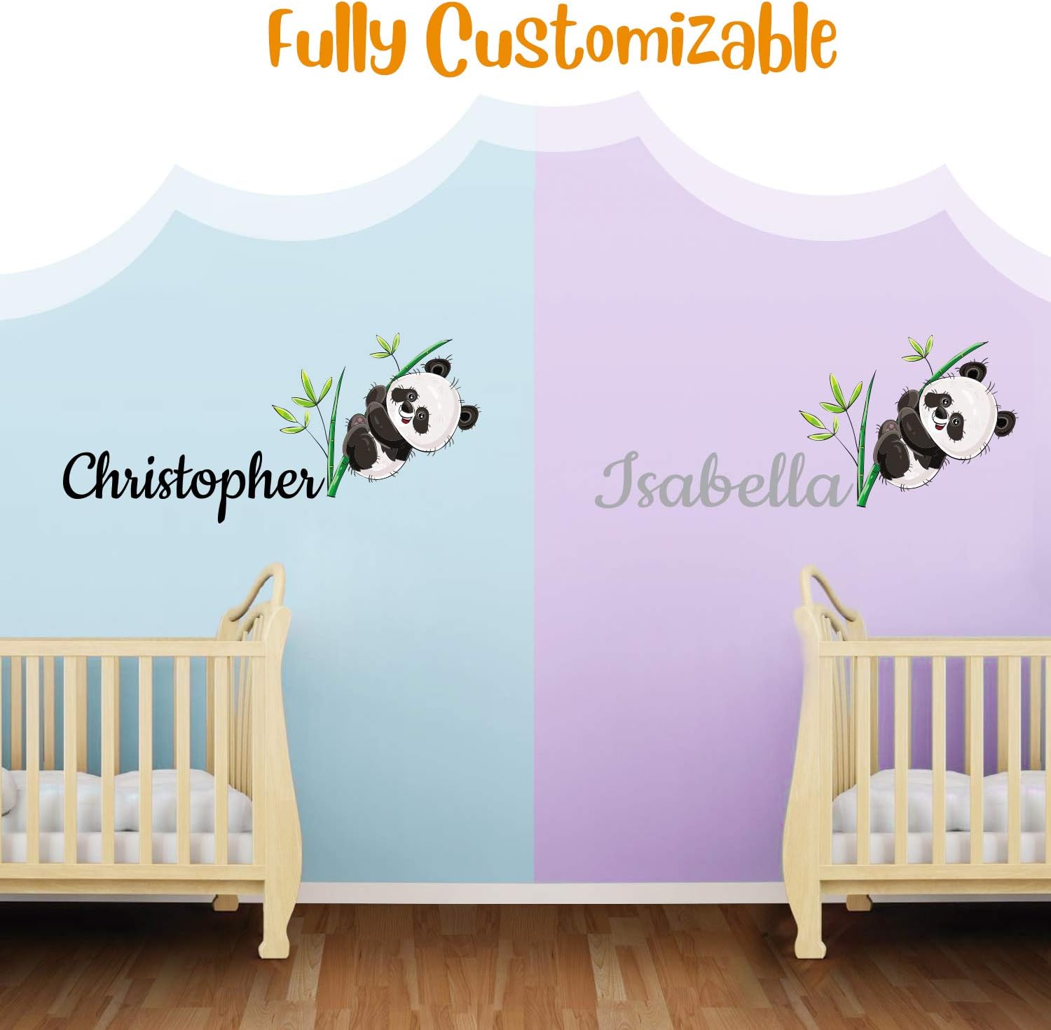 Custom Name Panda Bamboo Wall Decals | Panda Decorations for Kids | Nursery Wall Decor | Panda Party Decorations | Multiple Customization Options (Wide 32"x14" Height)