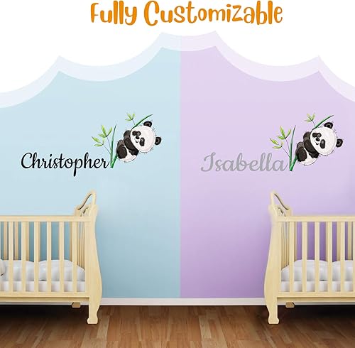 Miniatura 5 de Calcomanías de pared de bambú con nombre personalizado de panda, decoraciones de panda para niños, decoración de pared de guardería, decoraciones de