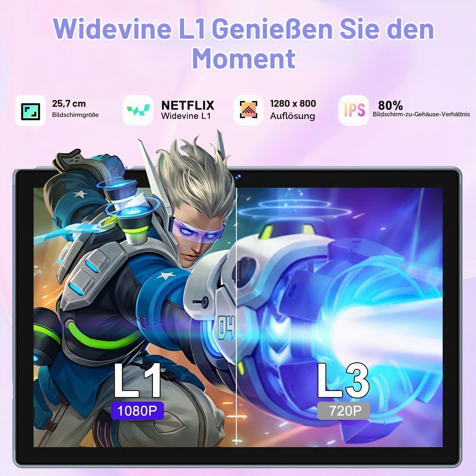 ZIOVO Android 14 Tablet 10 Zoll mit Octa-Core 2.0GHz, 22GB RAM+128GB ROM/2TB TF, 8000mAh, 2.4G+ 5G WiFi, Bluetooth 5.0, 1280 * 800 FHD IPS, 5+8MP, GMS - Tablet mit Tastatur & Maus - Grau