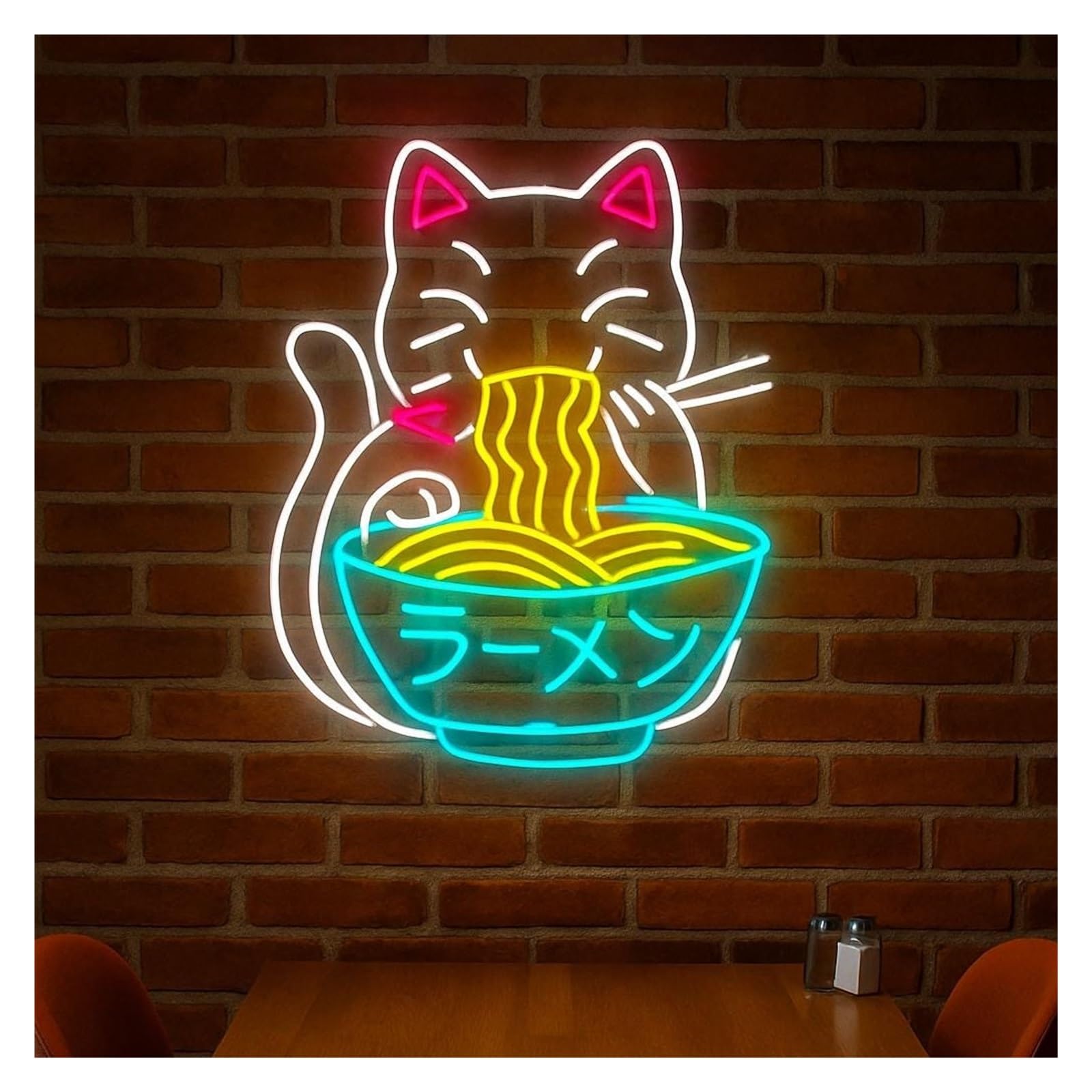 Shouxi D Sign Lamp Ramen Cat Neon Sign, Suitable For Kitchen, Bar Wall Ecor With Immable 55Cm