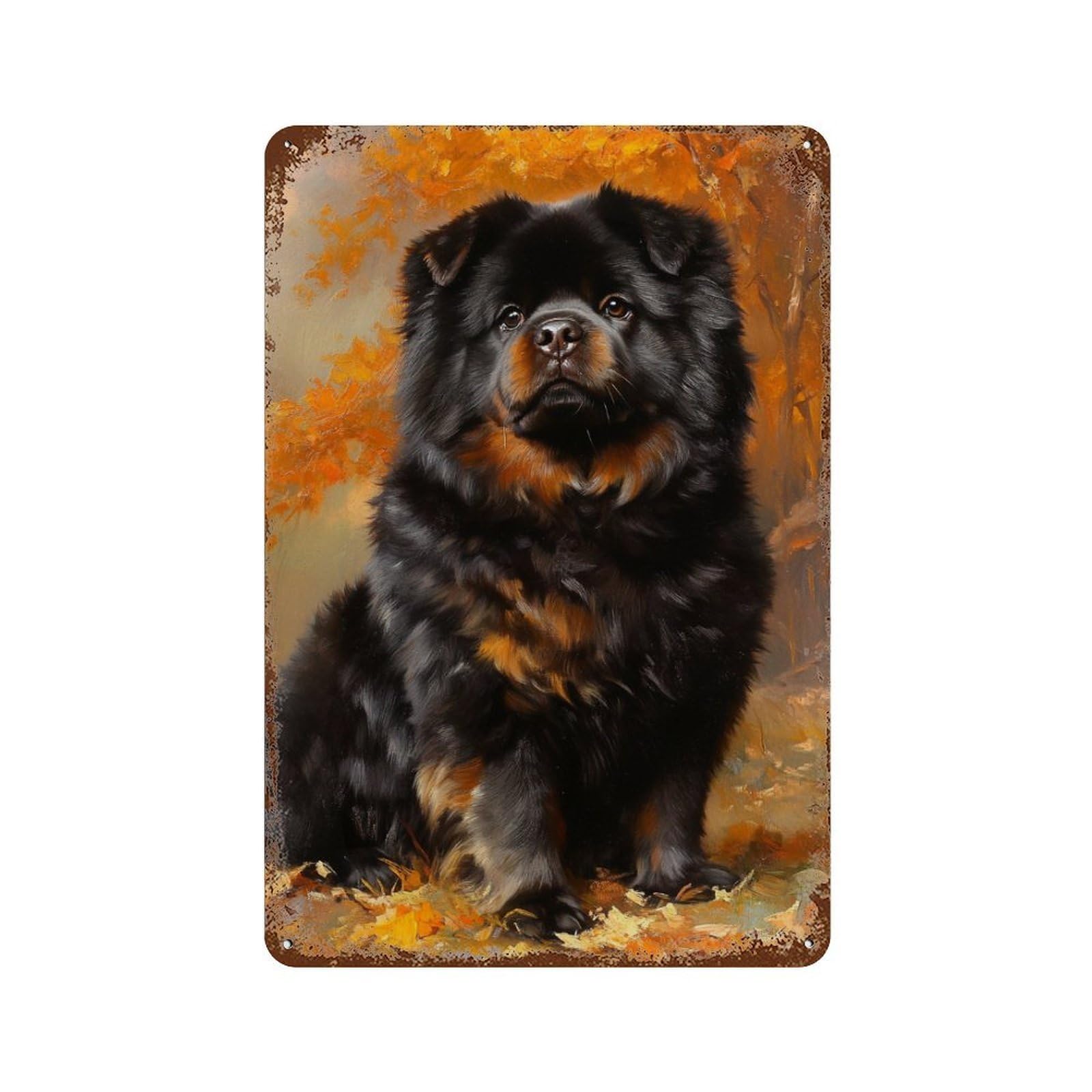Garage Style Tibetan Mastiff Dog Painting Rustic Tin Plaque 11.8"x7.9", Farmhouse Wall Decor for Bar And Workshop