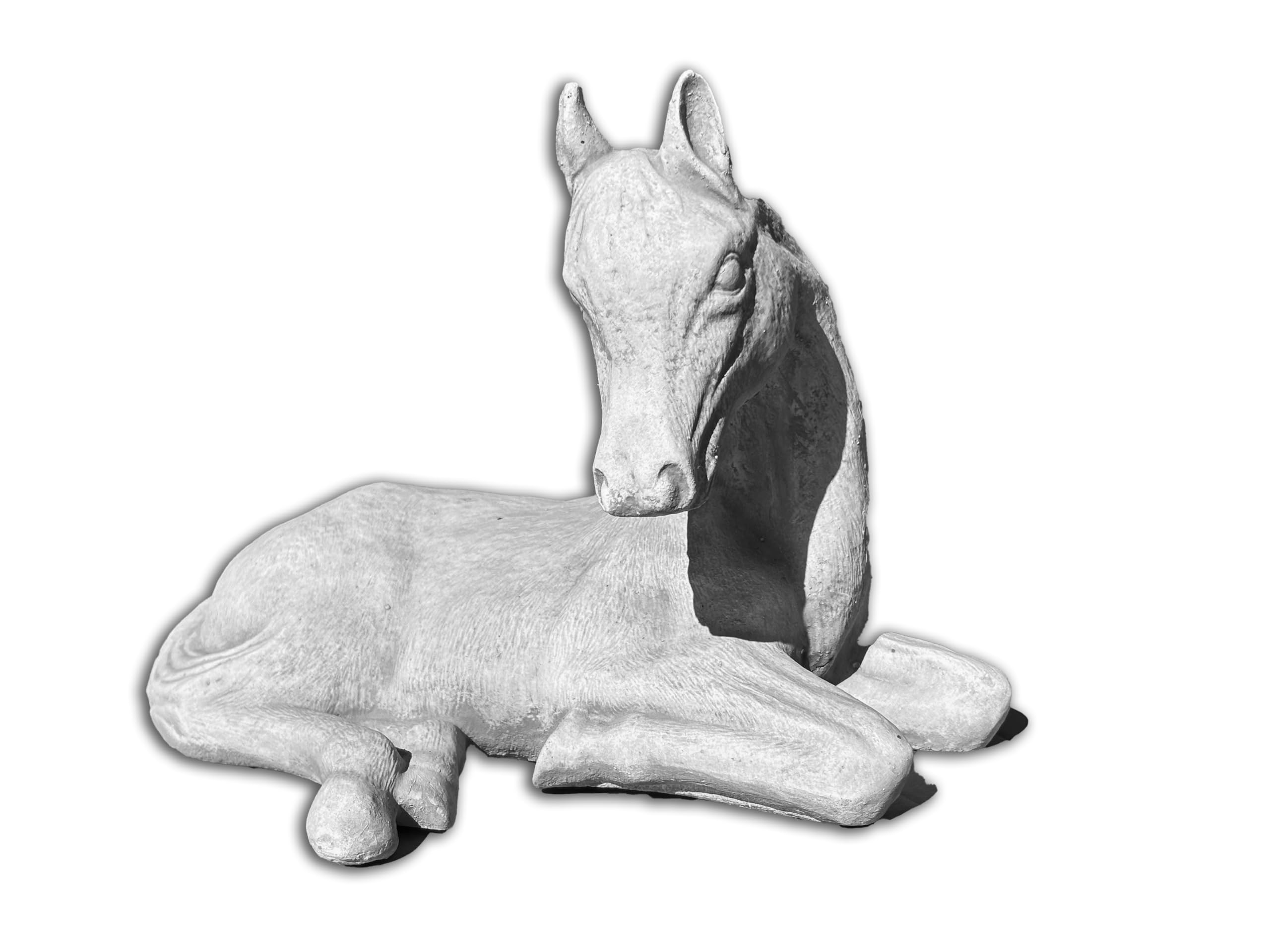 FABRIQ Figurka leżącego konia – realistyczna dekoracja ogrodowa ze sztucznego kamienia, szerokość 40 cm, masywna