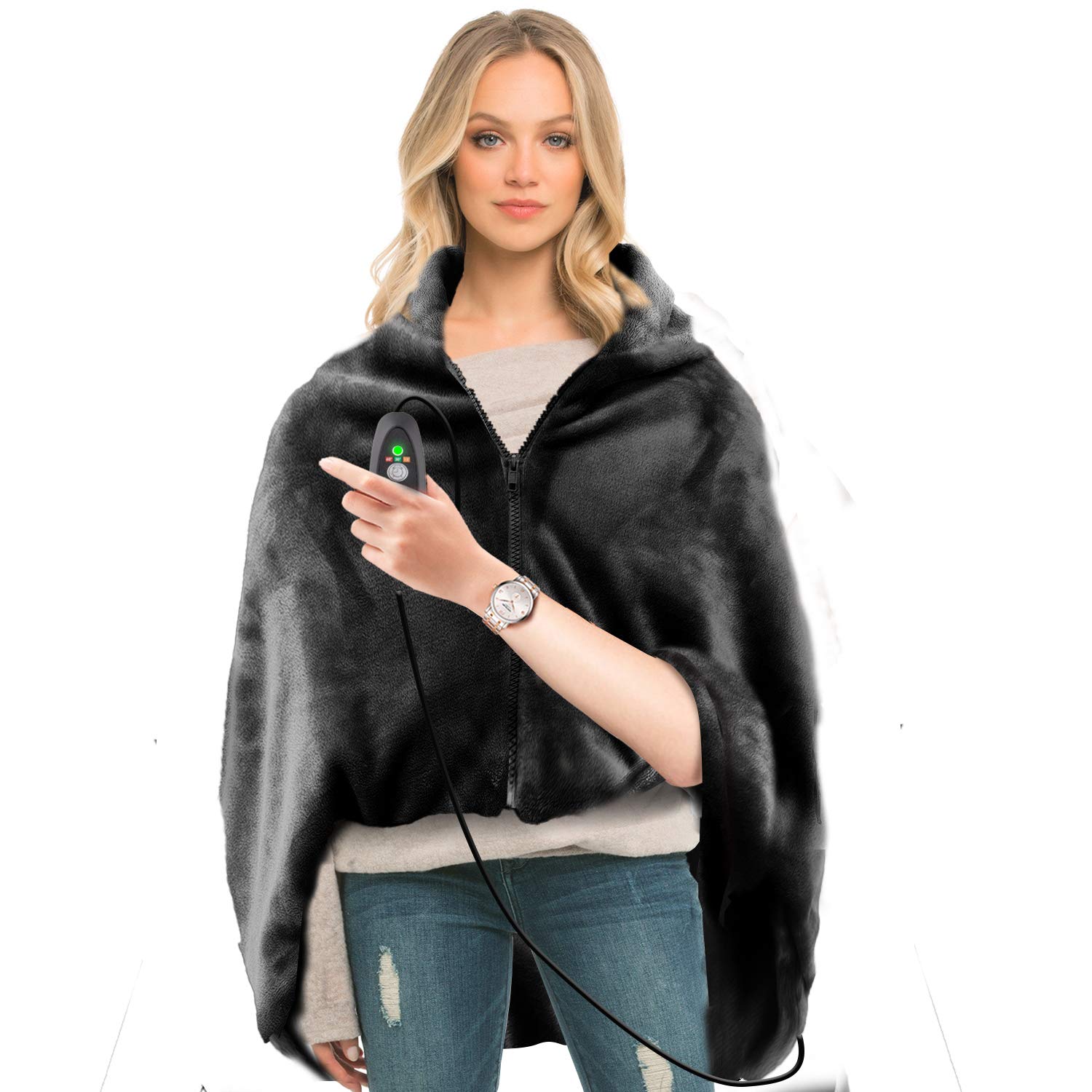 RTDEP USB Heated Shawl with Pillowcase, Heated Blanket Plush Throw Blanket , Heated Throw Electric Lap Blanket as a Pillow,Heated Cape Heated Flannel Blanket 44.8x35.2 Inch(Black)