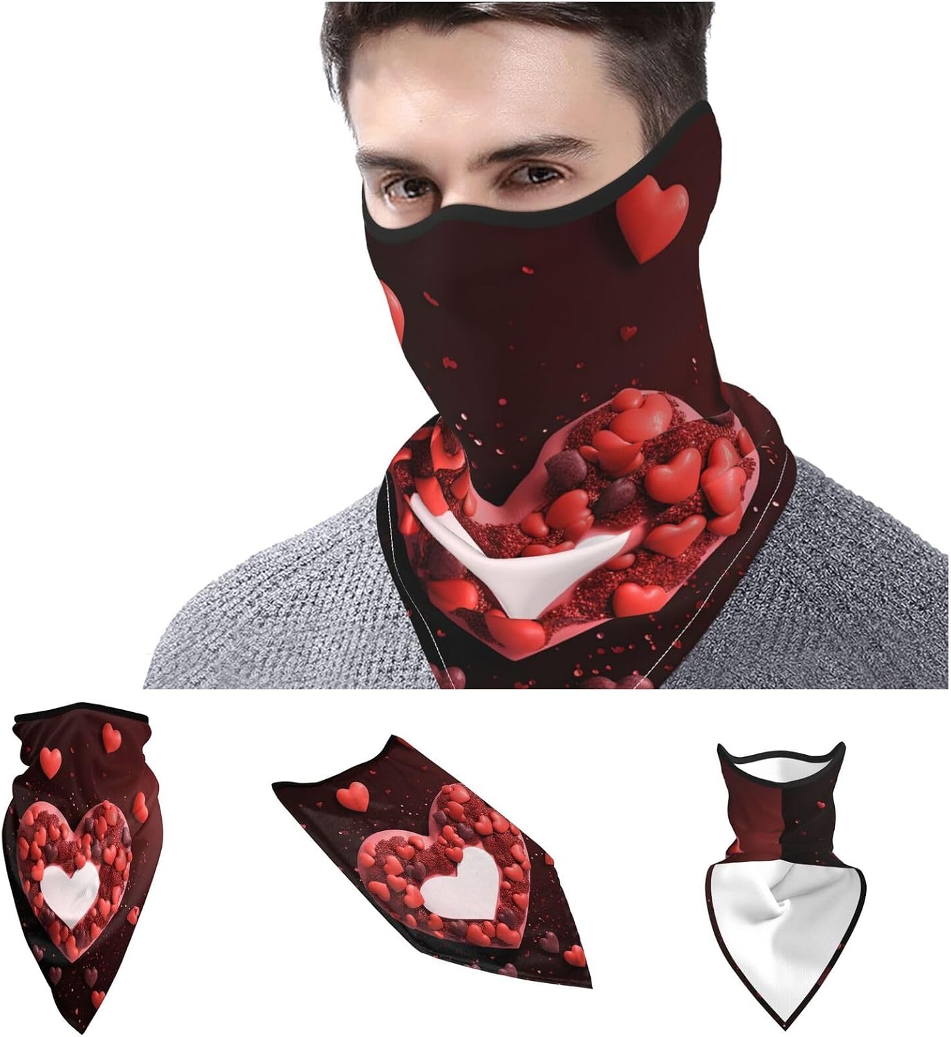 Valentine's Day Photo Collage Fishing Neck Gaiter UV Face Mask Sun Protection Face Cover Gator for Men Women