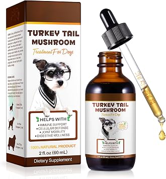 Turkey Tail Mushroom for Dogs, Dog Mushroom Supplement, Mushroom Drops for Dogs, Support Immune Health, Digestive & Joint Mobility, Wild Mushroom Supplement for Dog, Easy to Absorbed 2 fl oz
