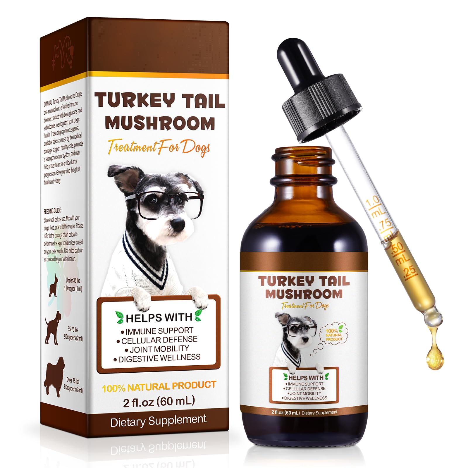 Turkey Tail Mushroom for Dogs,60ml Turkey Tail Mushroom Liquid,Dogs Turkey Tail Mushroom Liquid Extract for Immune & Digestive Drops for Pet,Dog Mushrooms Drop with Turmeric & Probiotic