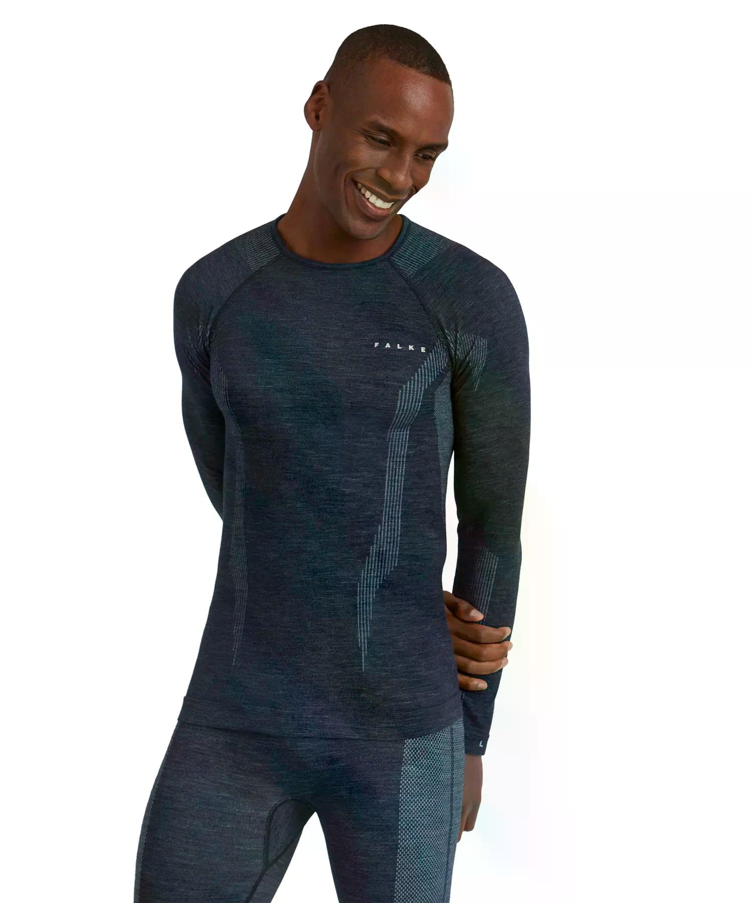 FALKE Mężczyźni Warstwa podstawowa (góra) Wool-Tech Round Neck M L/s Sh wełna materiał funkcjonalny szybkoschnące ciepłe 1 Sztuka, Niebieski Space Blue 6116, XXL