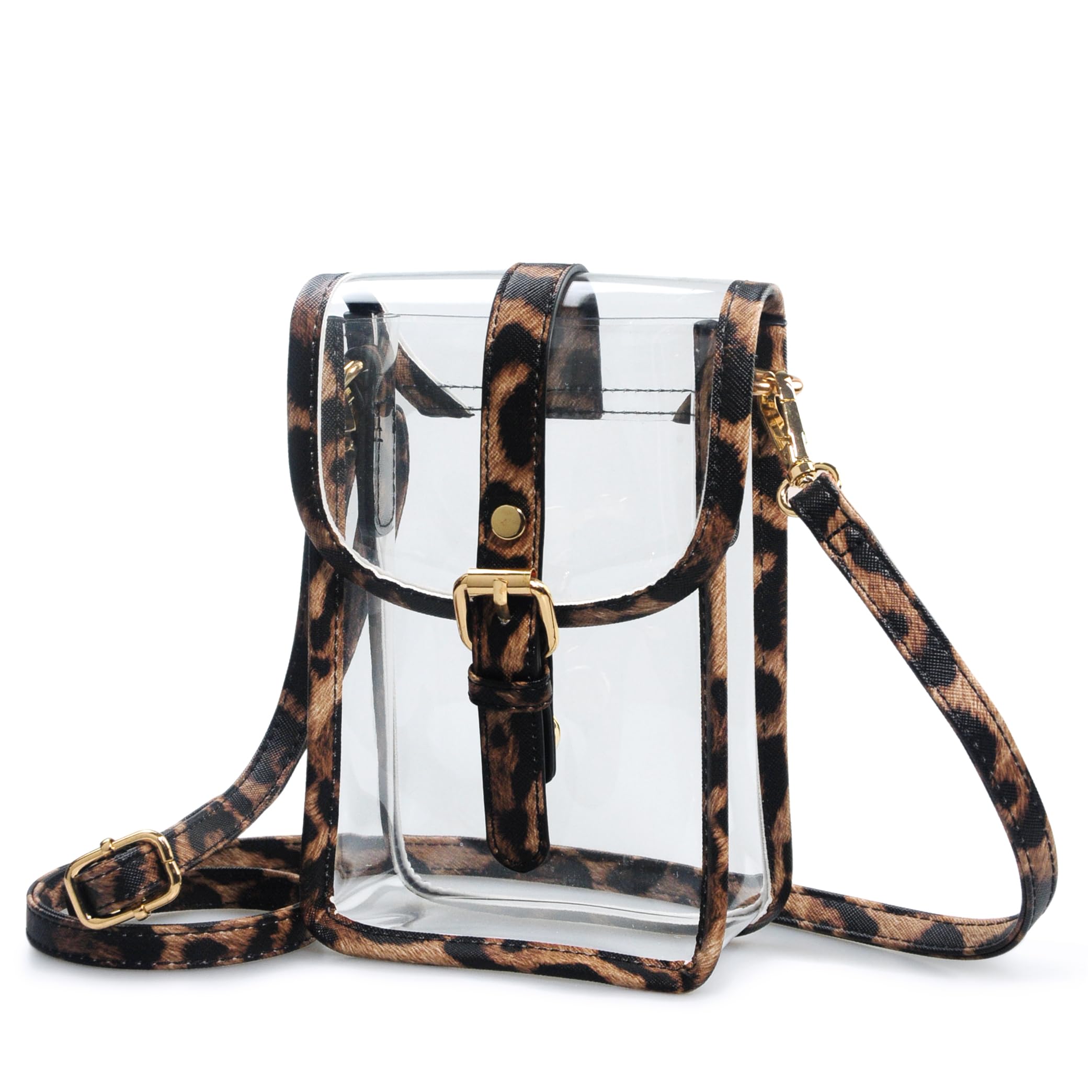 HOXIS Clear PVC Saddle Crossbody Bag for Stadium Approved Womens Transparent Purse Small Size Chain Shoulder Bag Phone Pouch