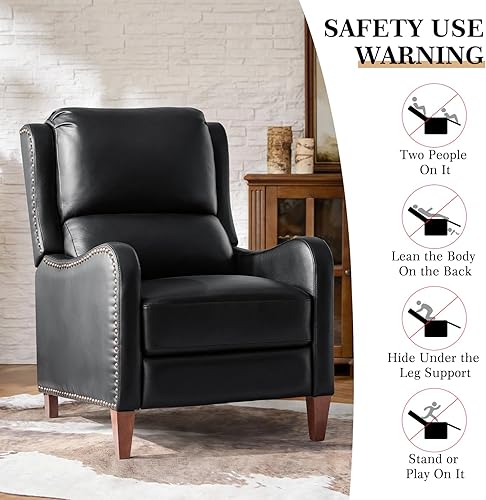 Miniatura 36 de HULALA HOME Silla reclinable de cuero genuino, moderno sillón reclinable con respaldo ajustable y reposapiés, cómodo sofá individual tapizado