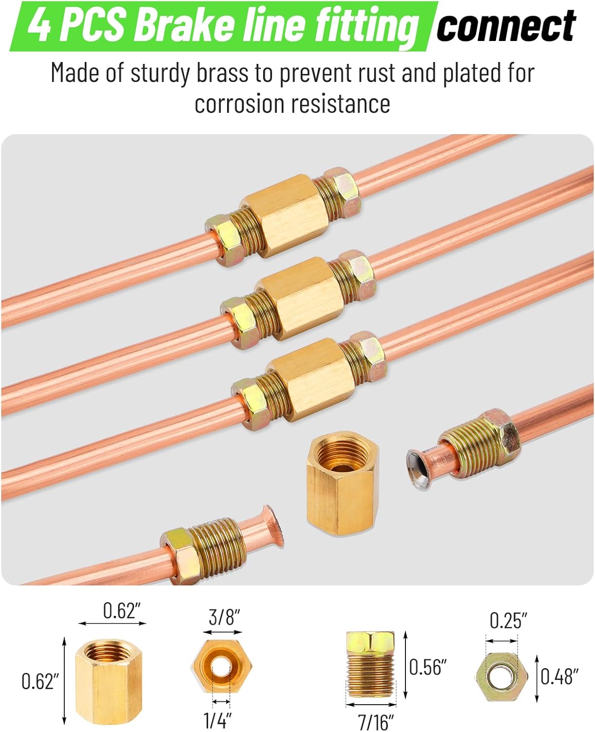 25 ft 1/4" Copper Coated Brake Line Kit (Includes 16 Fittings and 4 Unions Brake Line Fittings) + Brake Line Double & Single Flaring Tool Kit