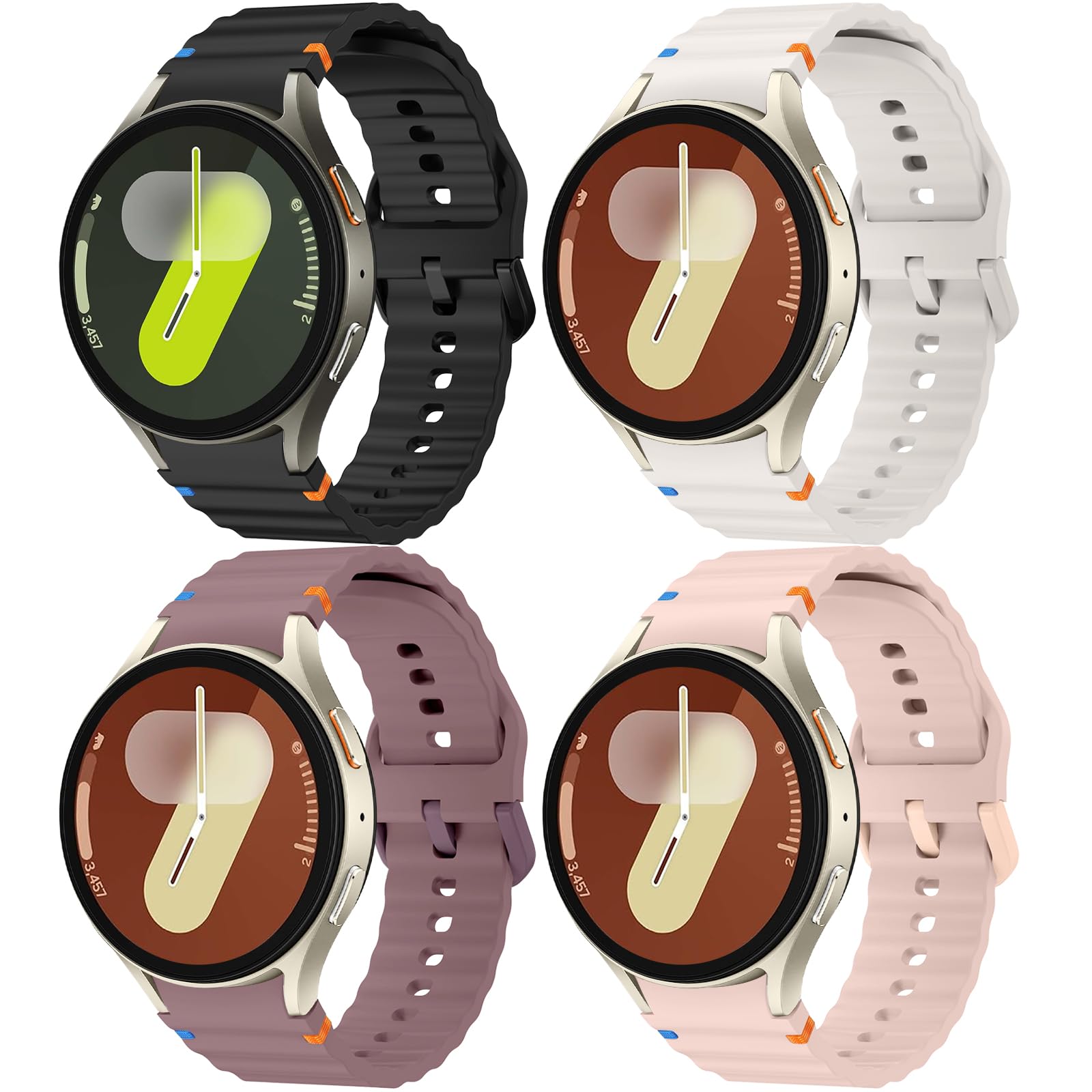Sport Bands for Samsung Galaxy Watch 7 6 5 4 FE Band 40mm 44mm Men Women, No Gap Soft Silicone Strap for 47mm 43mm/Classic 46mm 42mm/5 pro 45mm, 4
