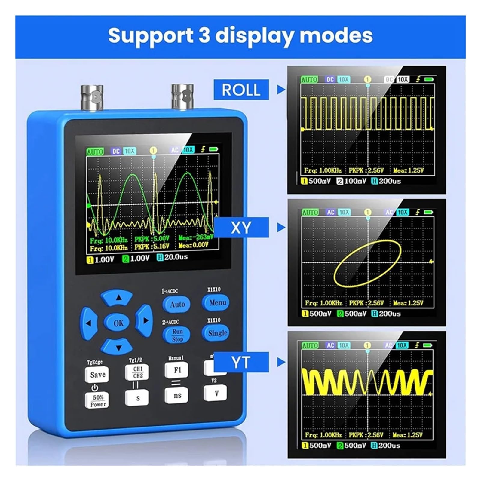 Osciloscopio digital DSO2512G con 2 canales, generador de señales ancho banda 120 MHz/z, frecuencia muestreo 500 Msa/s y pantalla,8 pulgadas