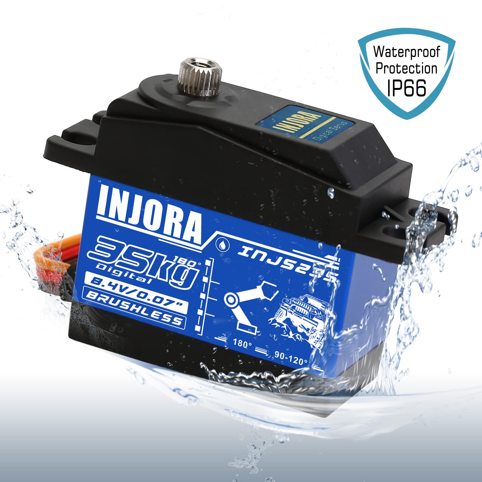 INJORA RC Servo Motor 35KG Wasserdicht Brushless Servo Großes Drehmoment Digital Servo Hoch Stromspannung Metall Gang mit 25T Servo Horn für 1/10 1/8 RC Auto Modell