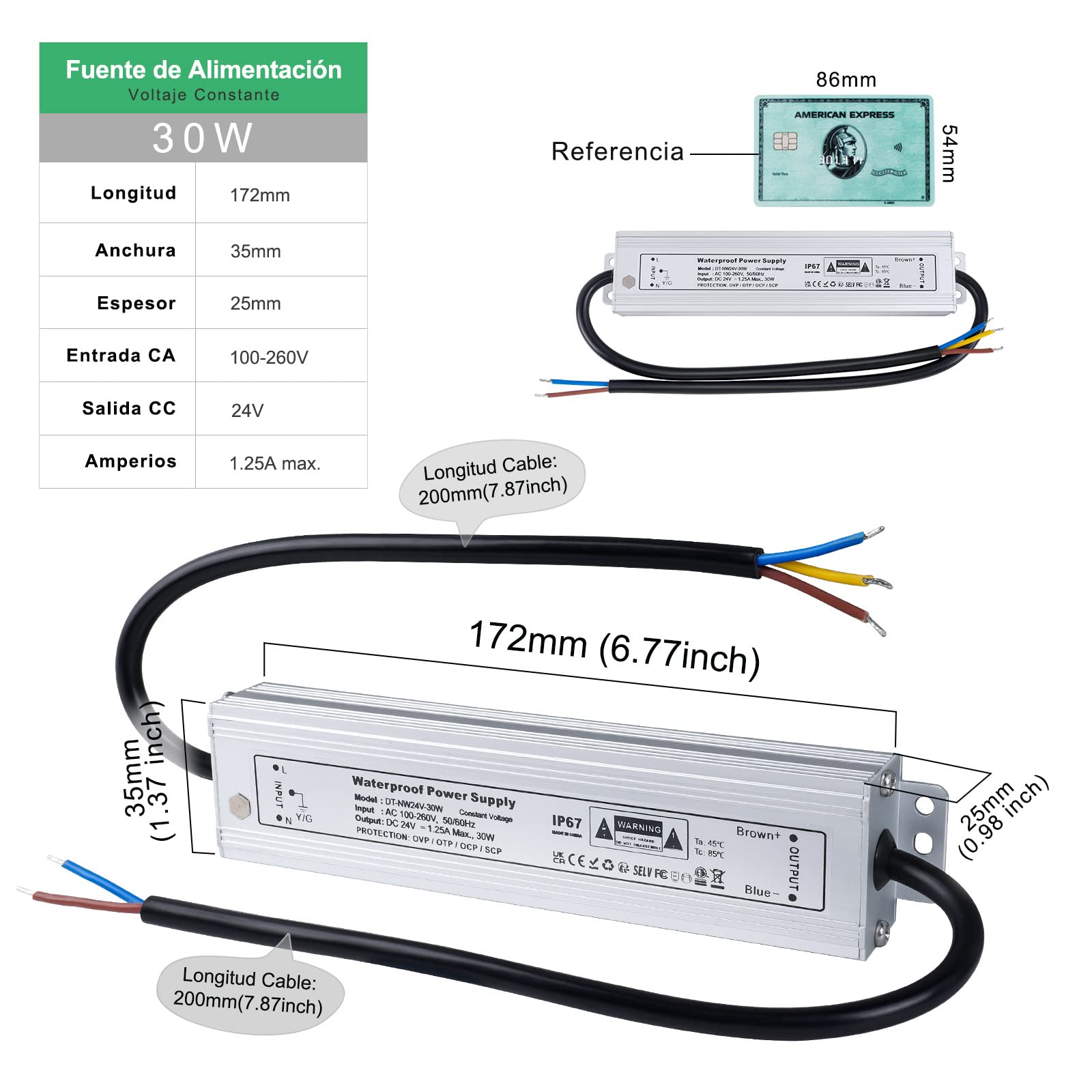 REYLAX Fuente de Alimentación LED 24V 30W 1.25A, IP67 Imperméable Transformador LED Exterior, Fuente de Alimentacion 220/230V a DC 24V, Voltaje Constante LED Driver, para Tira y G4 MR16 Luces Led