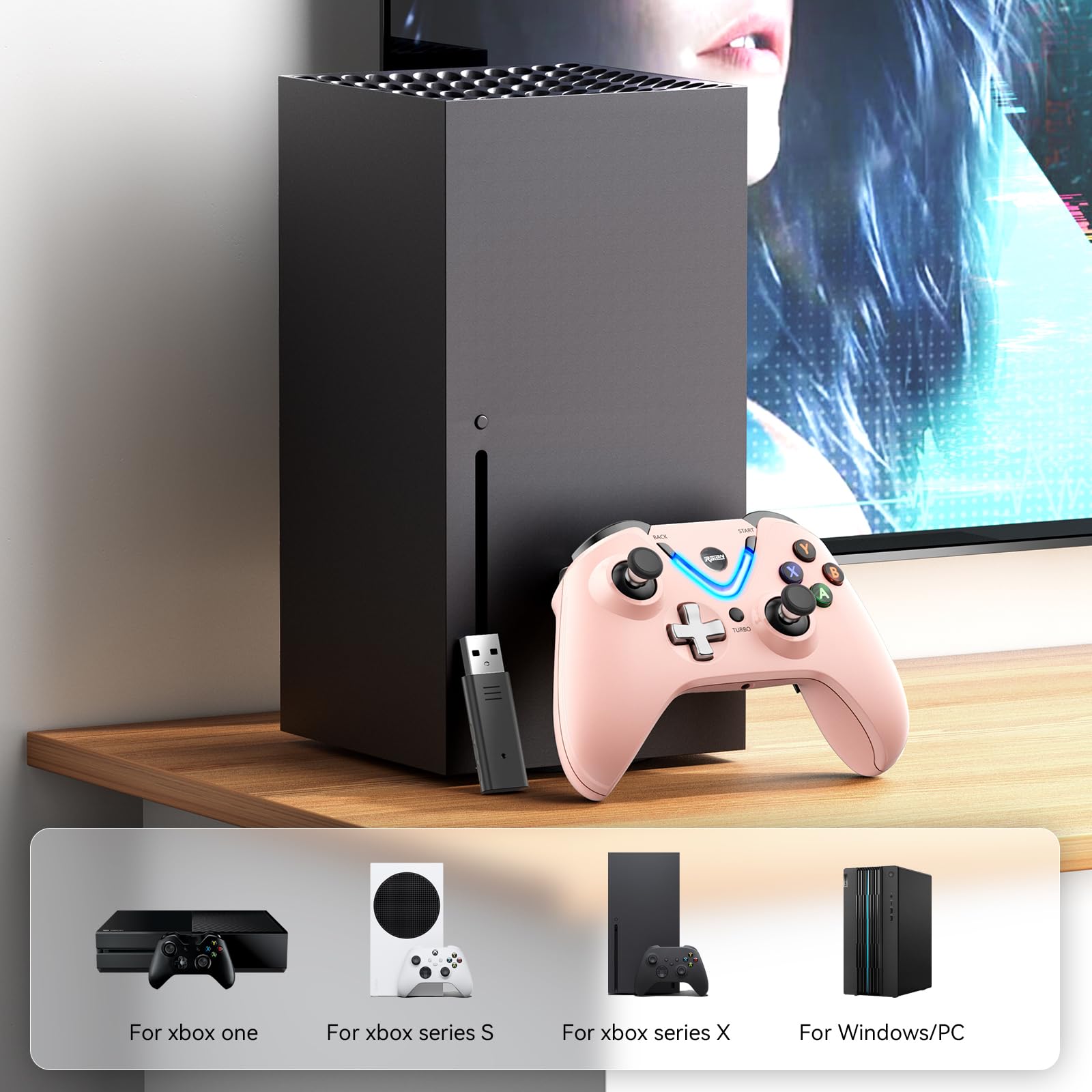RALAN Wireless Controller with Paddles for Xbox One S/X, Xbox Series S/X, Windows PC, 2.4G Wireless Adapter with 3.5mm Headphone Jack, ALPS Joystick, Hall Effect Sensing Trigger, Rechargeable Battery