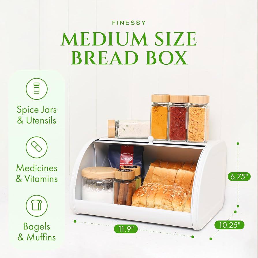 FINESSY White Bread Box for Kitchen Countertop Airtight, Metal