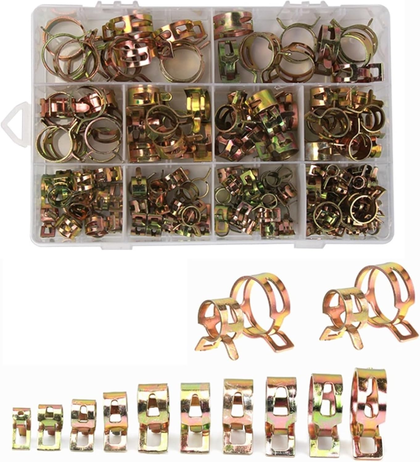 165Pcs Zinc Plated Spring Clip 6-22mm Fuel Line Hose Water Pipe Air Tube Clamps Fastener Spring Hose Clamps