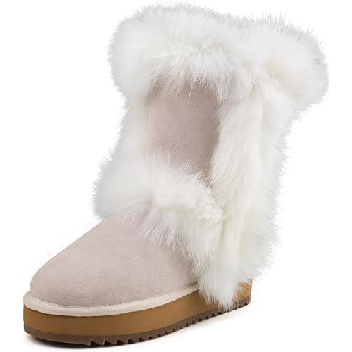 AUSLAND Waterproof Genuine Suede Platform Boots for Women Furry Winter Short Boot Ladies Fur Boots 99256