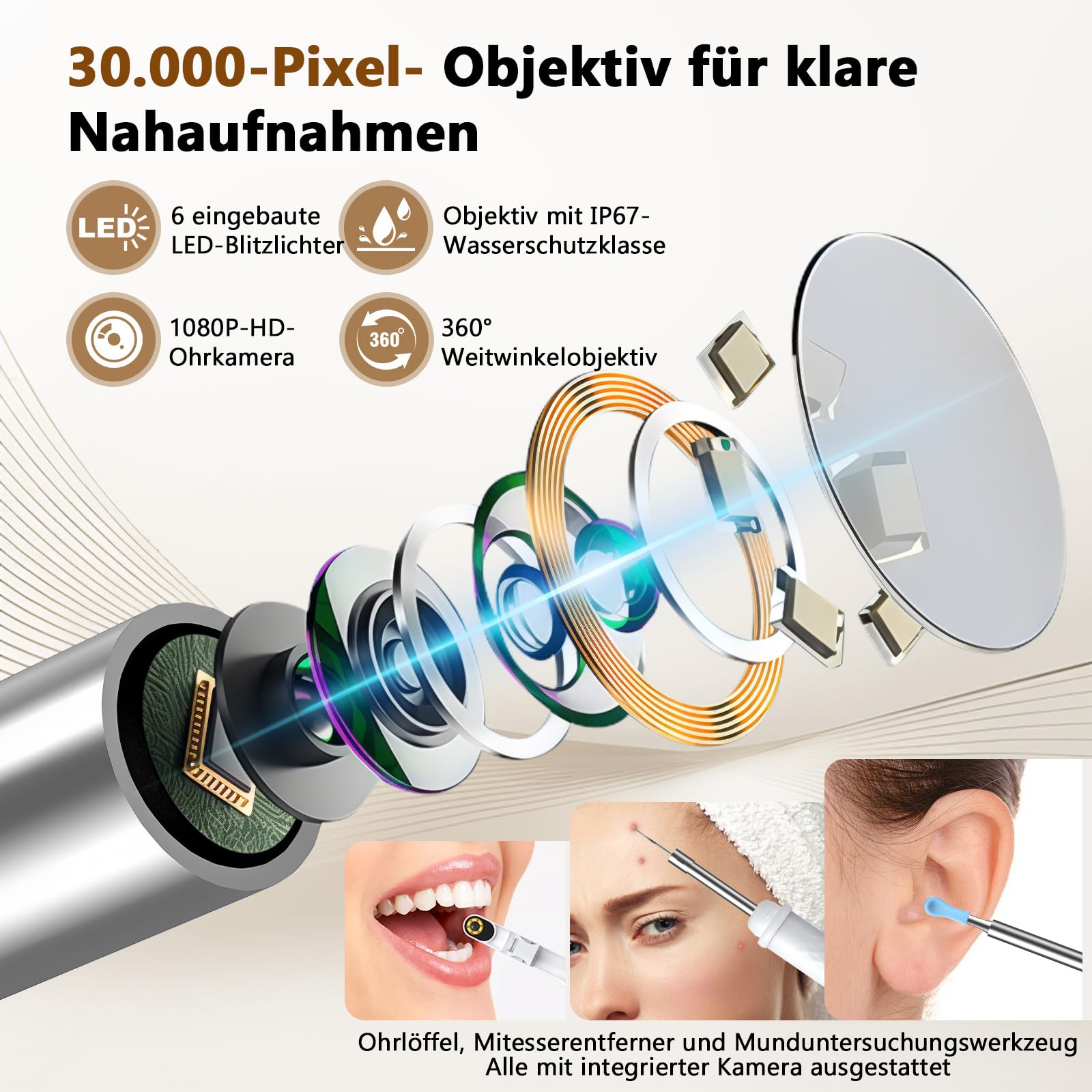 Ohrenschmalz Entferner Otoskop mit 3.97" Bildschirm Kein App Download Erforderlich, Ohrenreiniger Mit Kamera, Mitesserentferner, Mundpflege-Hilfe, Magnetmontage, Ladekoffer, Für Familie,Reise