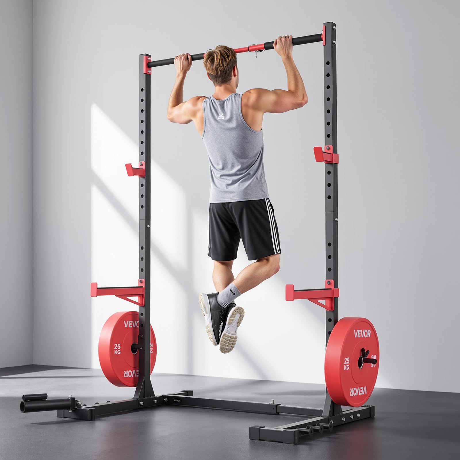 VEVOR Cage de Musculation Multifonctionnelle, Rack à Squats à Largeur Réglable, Station de Musculation pour Squat Développé Couché Traction Gym, avec Fixation pour Landmine et Barres de Sécurité