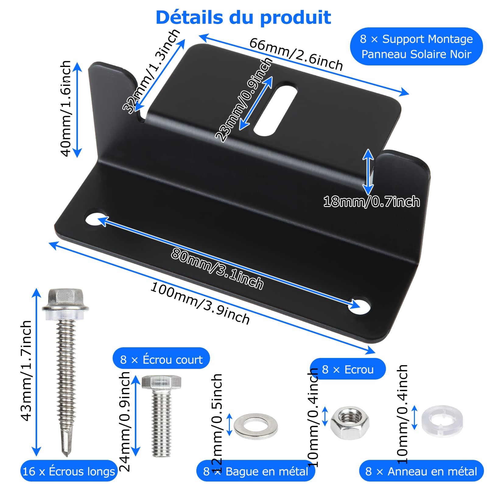 ASelected Lot de 8 Support Montage Panneau Solaire en Z avec écrous/vis, Fixation Panneau Solaire en Alliage d'aluminium, Support de Panneau Solaire Pour Camping-Car, Bateau, Caravane