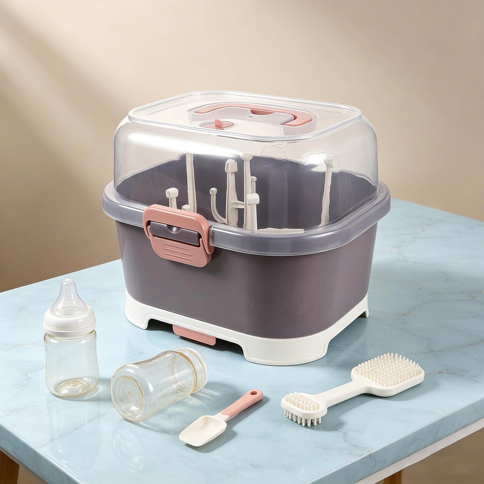 DECHOUS Organizador de Biberones con Tapa para Secado y Almacenamiento Multiusos en Cocina