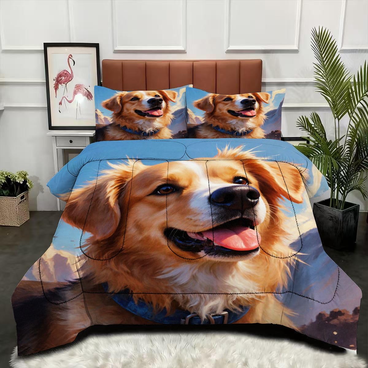 Couette 240x260 cm Chien léger et parure de lit microfibre douce pour couchage deux personnes